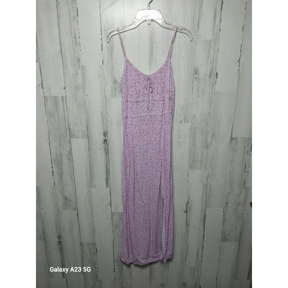 Aeropostale Floral Scoop Neck Tie Back Bustier Midi Dress Size Medium Purple